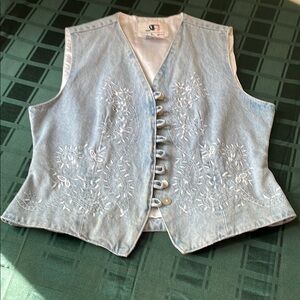 Light Blue Embroidered Denim Vest